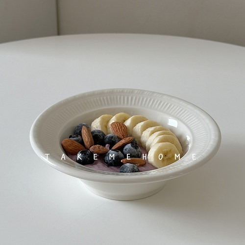 takemehome乳白浮雕酸奶碗陶瓷燕麦碗早餐碗甜品碗水果沙拉碗饭碗