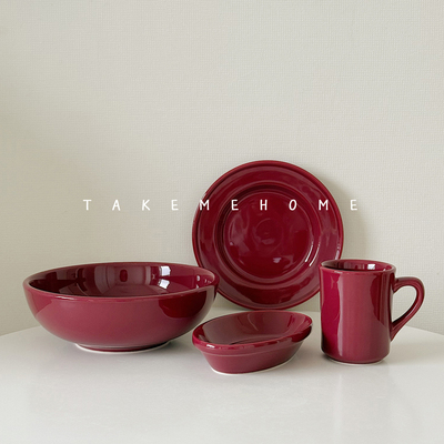 takemehome复古糖果色陶瓷餐具套装盘子碗杯子碟甜品盘汤碗水果碗