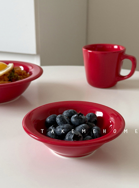 takemehome节日喜庆红色小碟圣诞新年春节中国红碗小号水果酱料碟