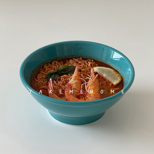 takemehome彩色斗笠碗高脚陶瓷面碗家用沙拉水果汤面碗盖饭拌饭碗
