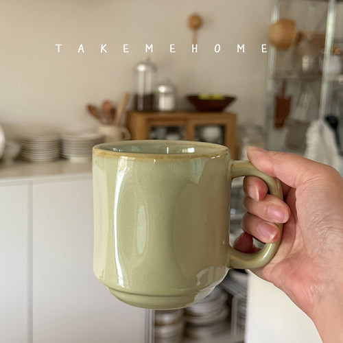 Tuxton匠人手捏清新绿色马克杯咖啡杯茶杯果汁杯好看的牛油果绿杯