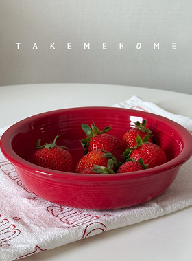 takemehome圣诞红色绿色小汤盘水果盘炒饭炒面盘漂亮浅汤盘盖饭碗