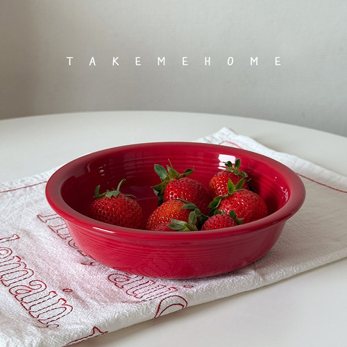 takemehome圣诞红色绿色小汤盘水果盘炒饭炒面盘漂亮浅汤盘盖饭碗
