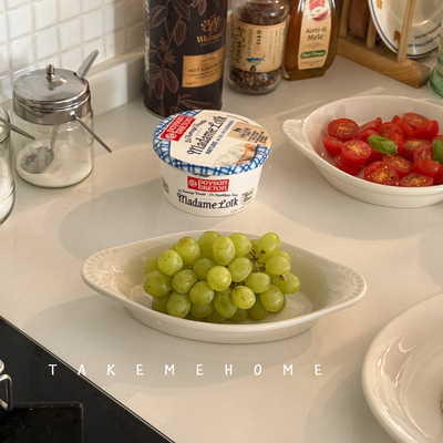 takemehome乳白椭圆烤盘漂亮的水果碟家用小菜碟双耳焗烤盘烤箱用
