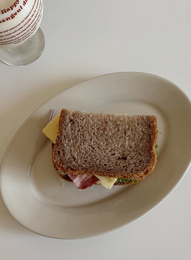 takemehome宽边椭圆盘ins灰色釉下彩brunch三明治蒸鱼盘子耐高温