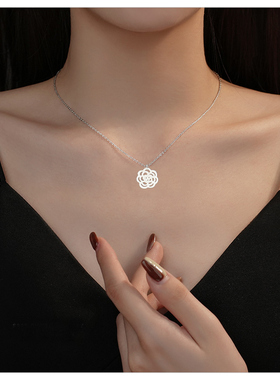 玫瑰花朵项链女简约韩系银色高级感轻奢精致小众百搭锁骨链配饰女