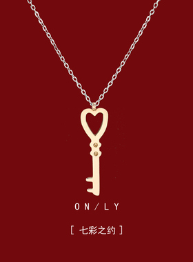 钛钢轻奢气质百搭心锁匙项链女小众设计感精致锁骨链颈链毛衣链潮