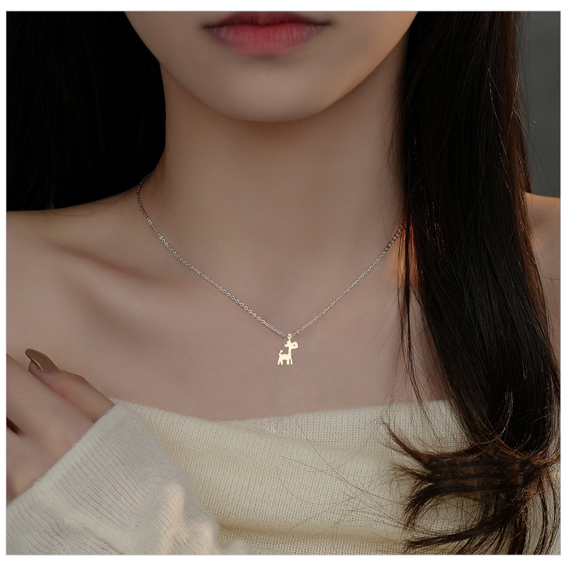 超细迷你百搭时尚玫瑰金可爱小梅花鹿项链女镀K金短款锁骨链配饰