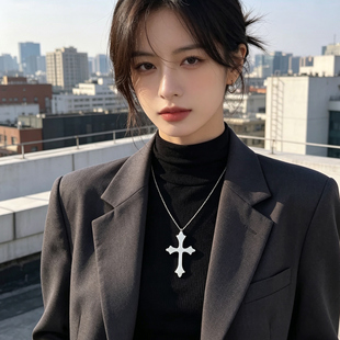 超有范欧美ins博主同款大十字架项链男 酷潮女孩长短款毛衣链百搭