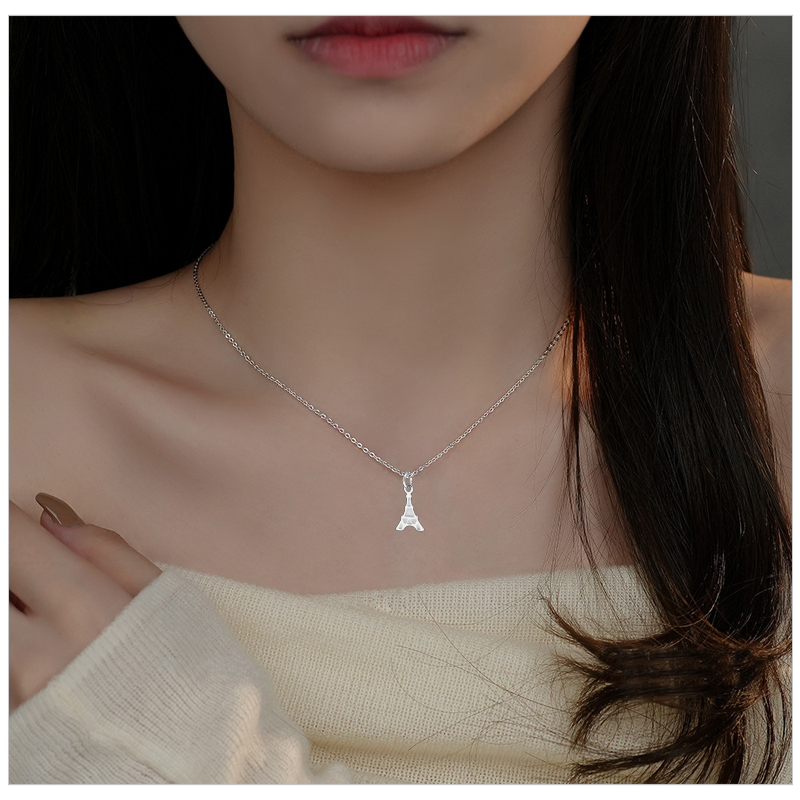 韩版时尚欧美简约俏皮可爱小铁塔钛钢玫瑰金项链锁骨链女洗不掉色