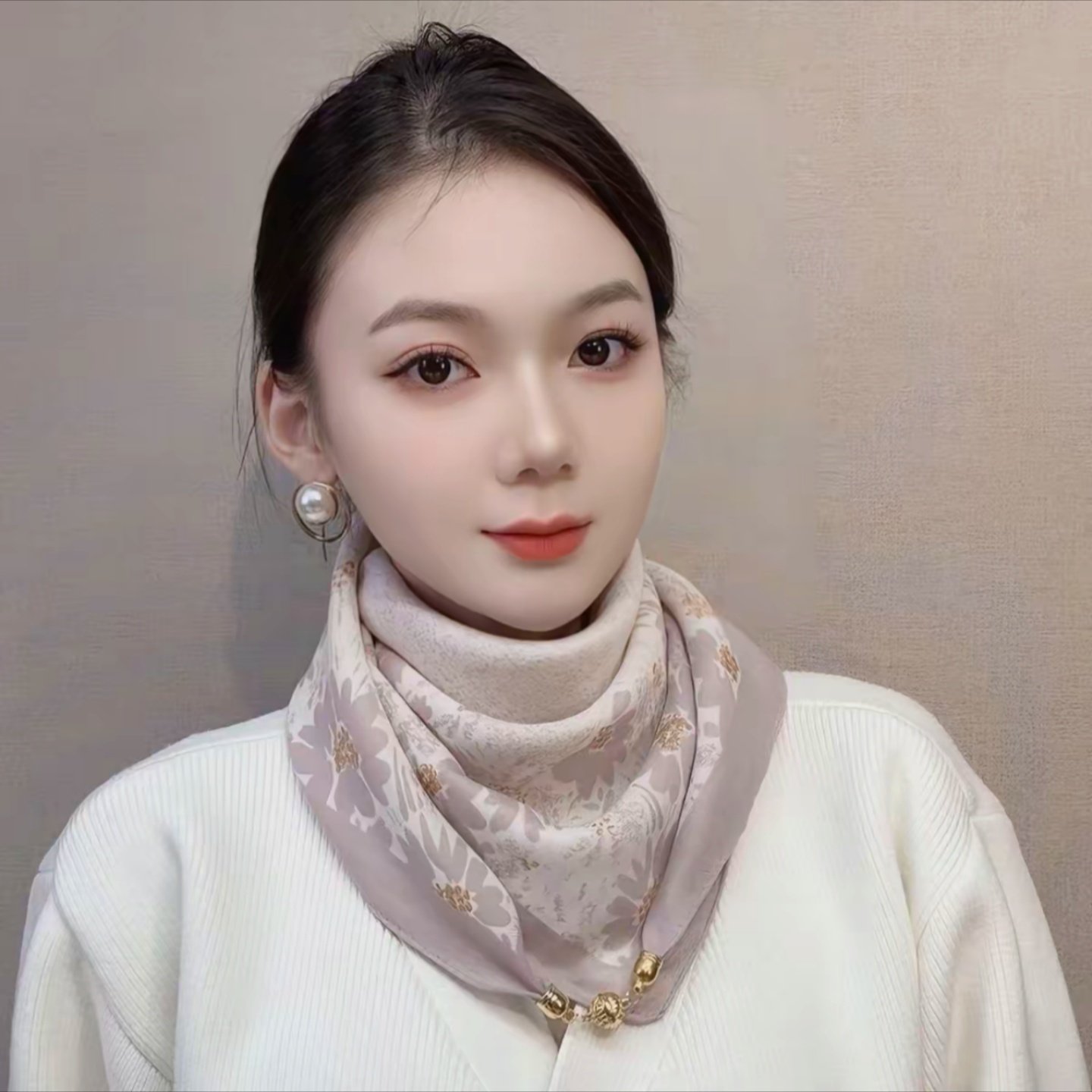 磁吸扣新款棉麻方巾春秋丝巾女气质高级感围巾千鸟格方巾护颈围脖