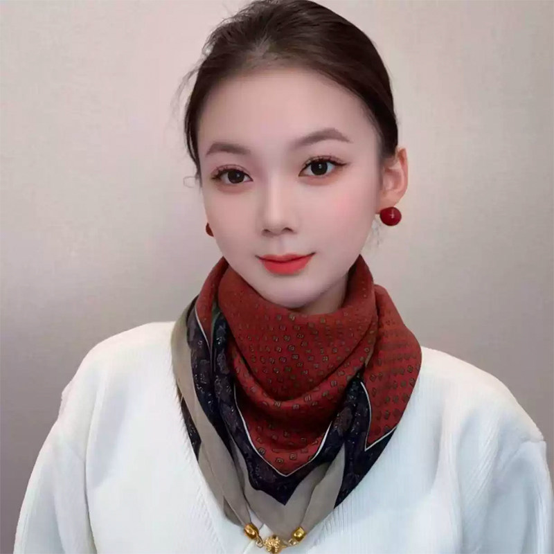 磁吸扣新款棉麻方巾春秋丝巾女气质高级感围巾千鸟格方巾护颈围脖