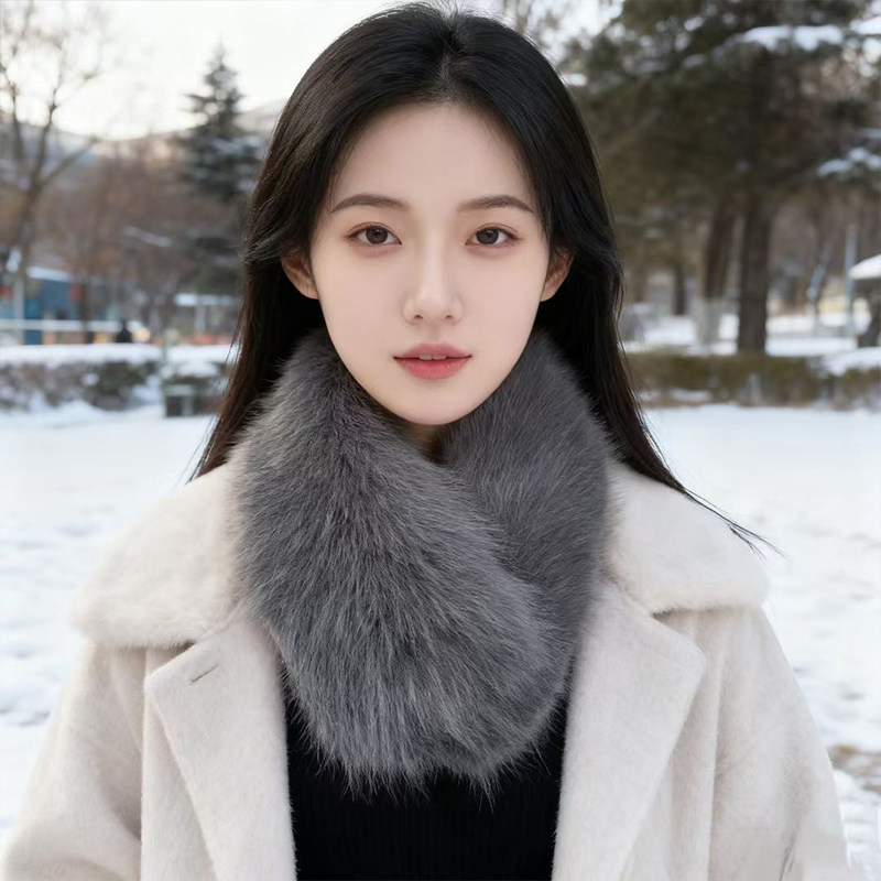 磁吸扣围巾围脖冬季女士仿真毛保暖双面毛绒狐狸毛保暖百搭毛领子