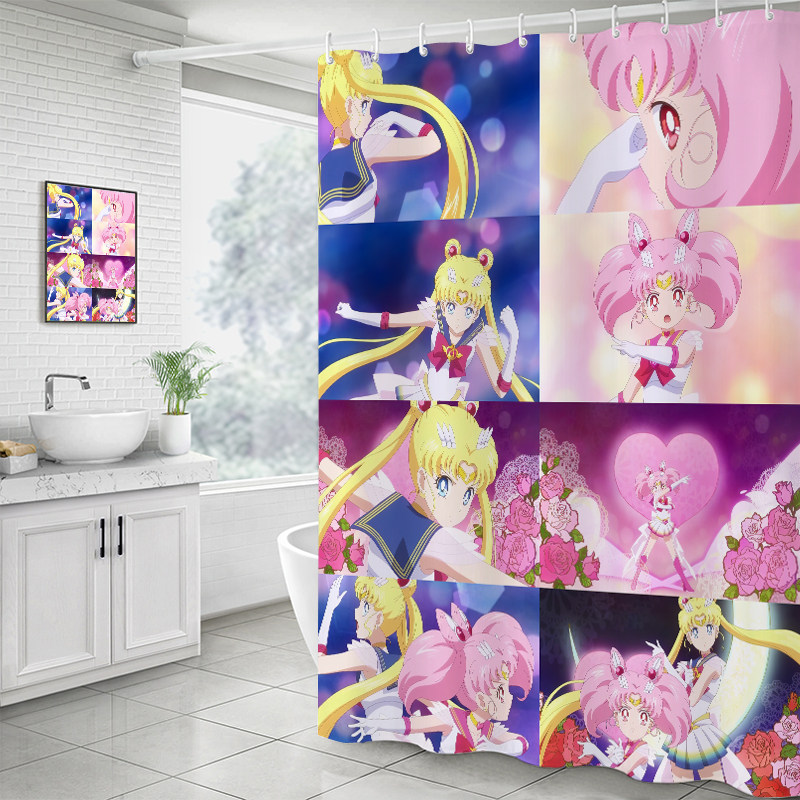 美少女战士卡通动漫卫生间洗澡家用浴帘淋浴防水防霉隔断印花门帘