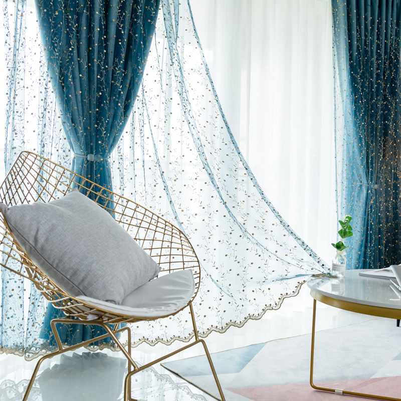 韩式小清新布纱一体双层棉麻遮光卧室飘窗帘成品浮雕绣花客厅阳台,居家布艺,定制窗帘,淘宝优惠券,粉丝福利购,淘宝优惠卷