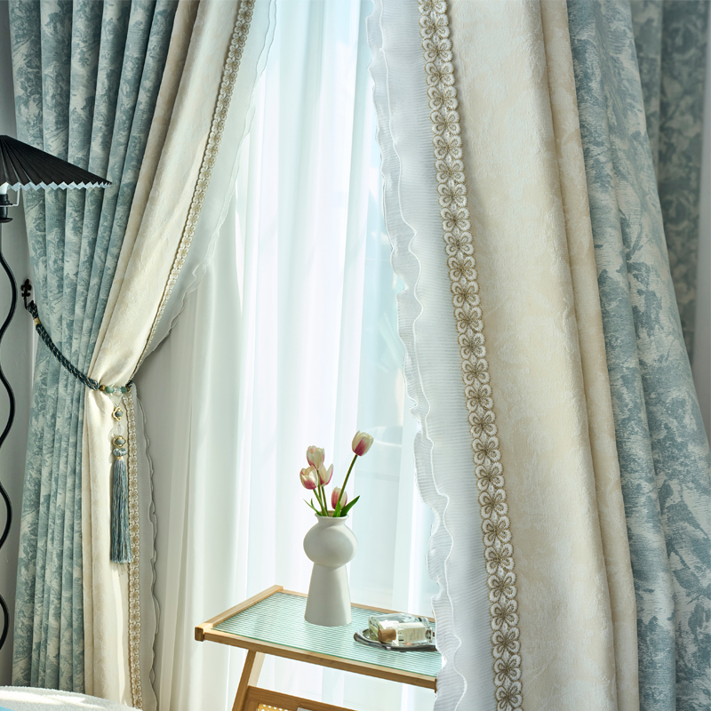 法式风高遮光雪尼尔3D提花窗帘布
