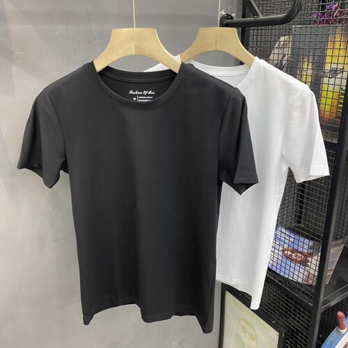 男士丝光棉百搭休闲短袖T恤韩版潮流修身新品纯色透气上衣打底衫