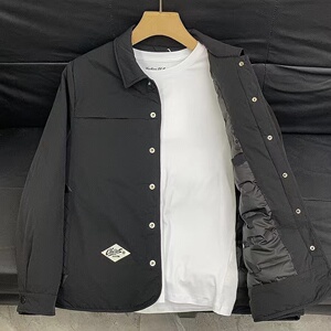 冬季新款男士保暖衬衫领羽绒服百搭潮流美式工装轻薄白鸭绒羽绒衣