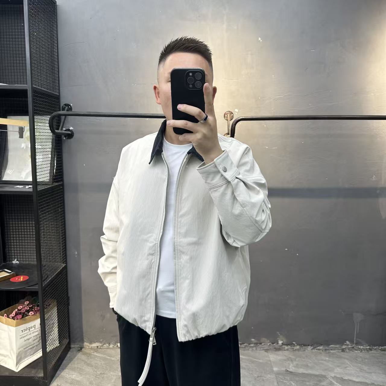复古撞色翻领工装外套男2025秋季新款宽松潮流双拉链牛仔拼色夹克