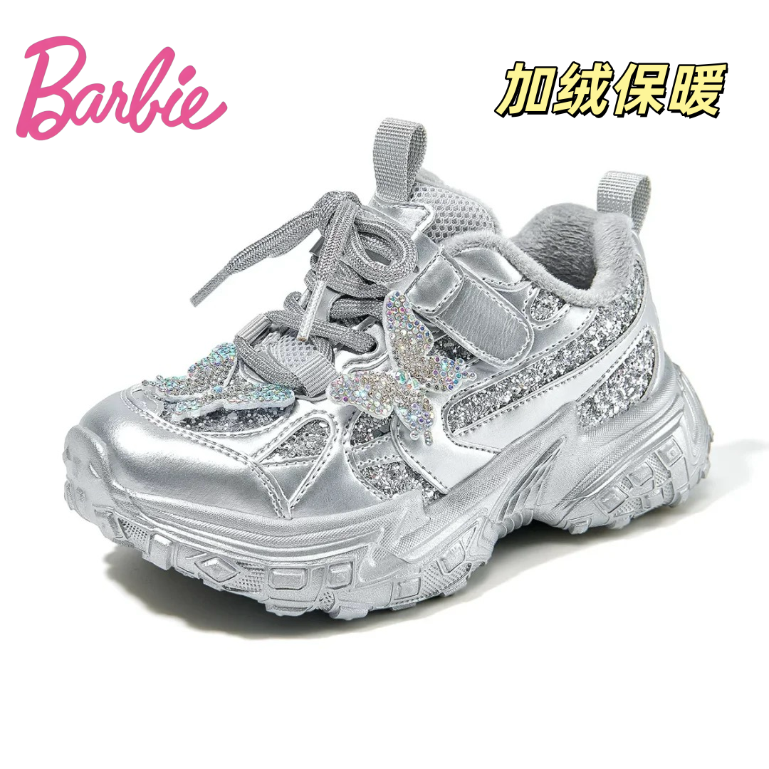 芭比女童公主女童加绒二棉鞋2025秋冬季新款轻便老爹鞋儿童运动鞋