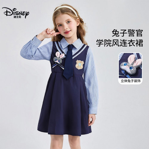 迪士尼疯狂动物城女童学院风连衣裙2026新款可爱兔子长袖衬衫裙子