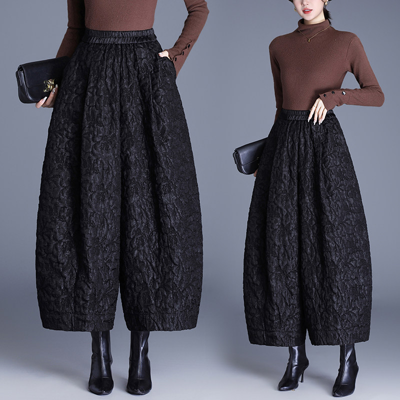 国风浮雕提花茧型阔腿裤女秋冬新款保暖棉裤休闲九分灯笼裤大裤腿