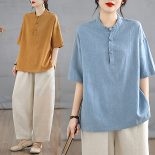 居士服女款夏季改良垂顺太极拳练功服中国风高级禅服T恤衫小衫