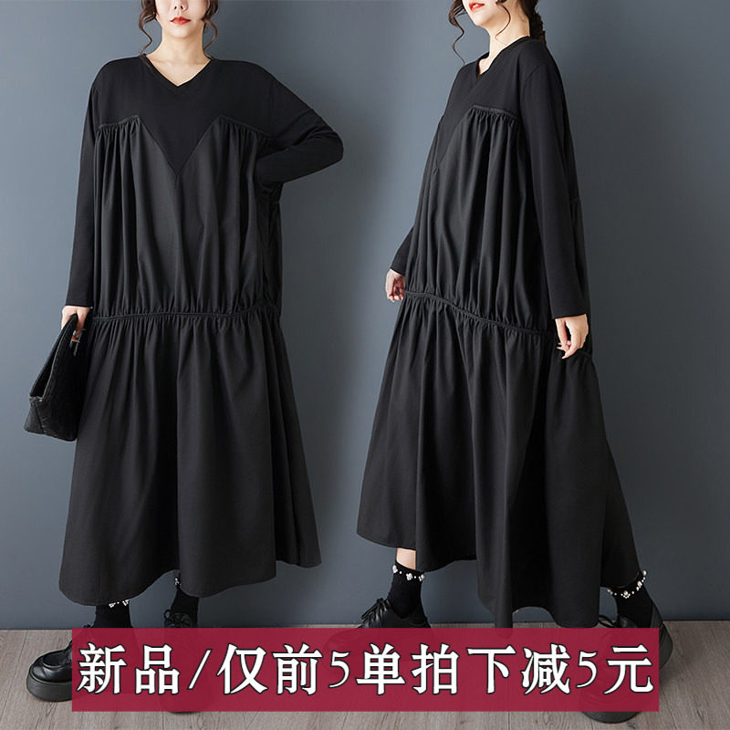 2026春季新款复古黑色连衣裙长袖拼接大V设计时尚松弛感宽松女裙,女装/女士精品,短外套,淘宝优惠券,粉丝福利购,淘宝优惠卷