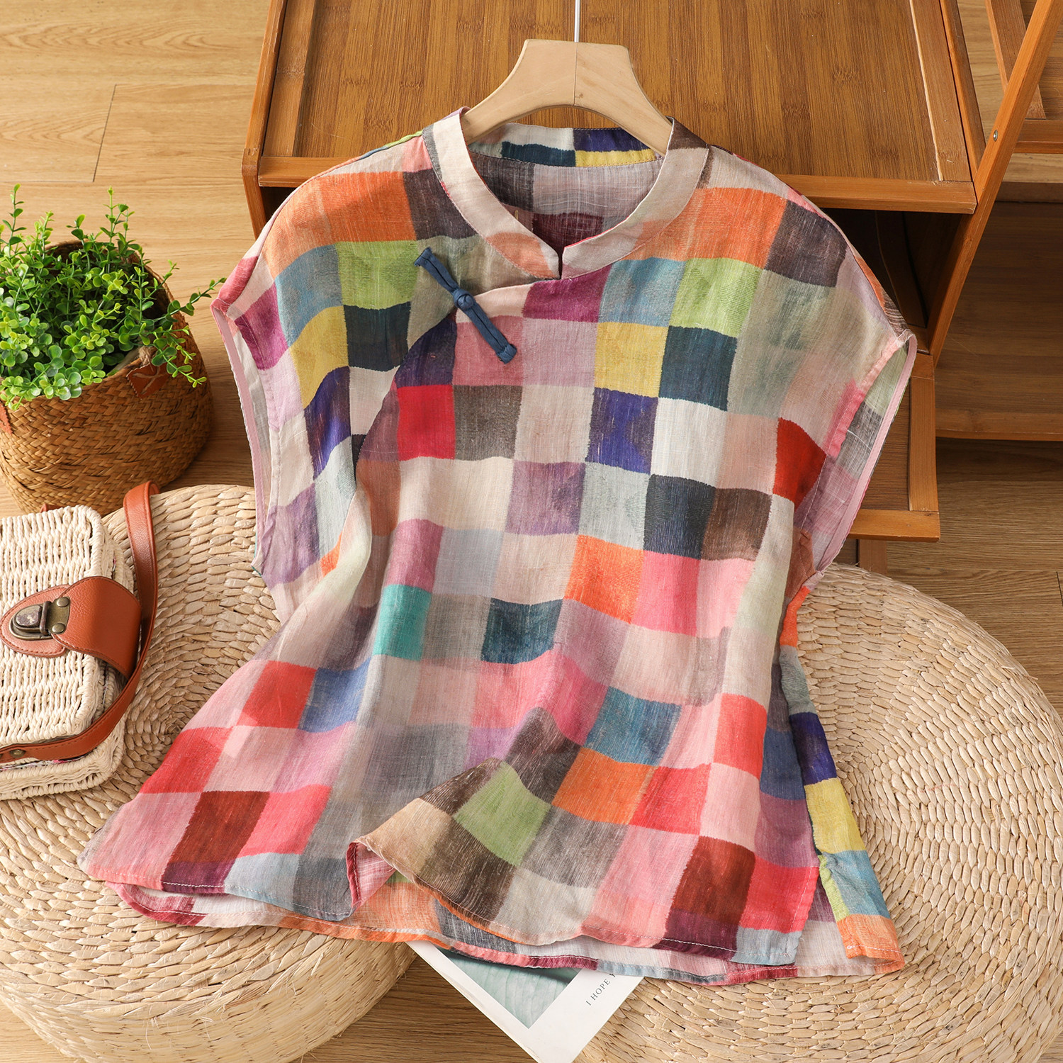 夏季新款斜襟亚麻小衫盘扣衬衫女上衣新中式立领斜襟盘扣T恤衫,女装/女士精品,衬衫,淘宝优惠券,粉丝福利购,淘宝优惠卷