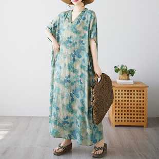 V领超洋气波西米亚裙子 外贸出口折扣气质女大袍子慵懒风宽松大码