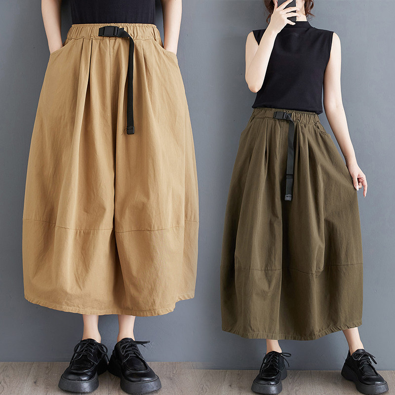 春季新款高腰半身裙文艺复古工装裙纯色拼接款A字型中长裙子纯色,女装/女士精品,半身裙,淘宝优惠券,粉丝福利购,淘宝优惠卷
