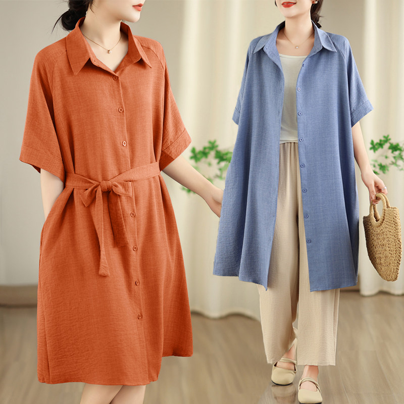 折扣春夏新款文艺范儿显瘦翻领小外套纯色中长款衬衣系带衬衫裙女,女装/女士精品,大码内搭,淘宝优惠券,粉丝福利购,淘宝优惠卷