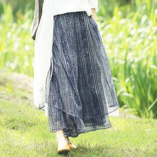 阔腿裤 折扣春夏款 文艺复古轻薄仿天丝印花二层宽松休闲裙裤