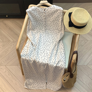棉麻波点裙圆领无袖 连衣裙气质H型长裙子通勤休闲裙子碎花裙子薄