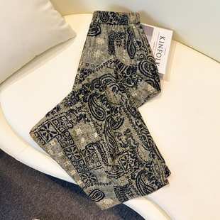 新款 子薄款 复古印花薄款 高腰休闲气质百搭长裤 宽松阔腿弯刀裤 夏季