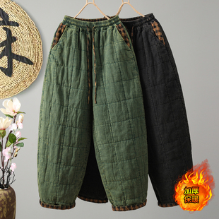 纯色长裤 女外穿大棉裤 子好质量 休闲复古直筒夹棉格子灯笼裤 新款