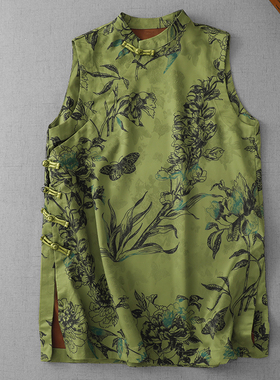 新中式轻国风斜襟绿色上衣日常休闲通勤超好看背心马甲夏妈妈装