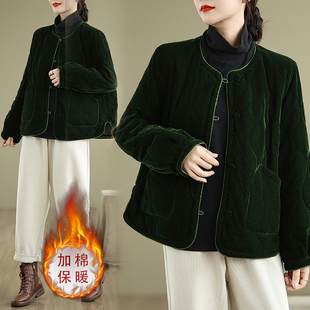 冬季新款棉服复古金丝绒外套短款棉袄 单排扣子纯色上衣短款女士