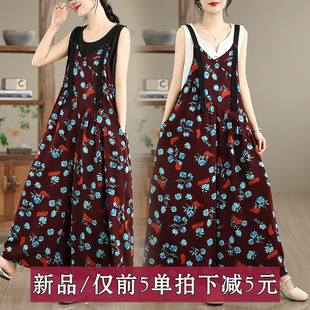 宽松休闲V领背带裤女 夏季复古显瘦气质宽松阔腿连体裤垂感雪纺