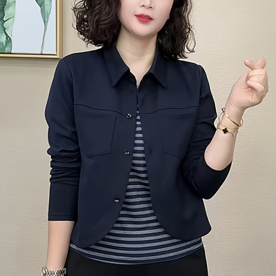 妈妈装秋季翻领小香风假两件小衫