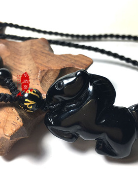 天然黑曜石精雕立体开运生肖马