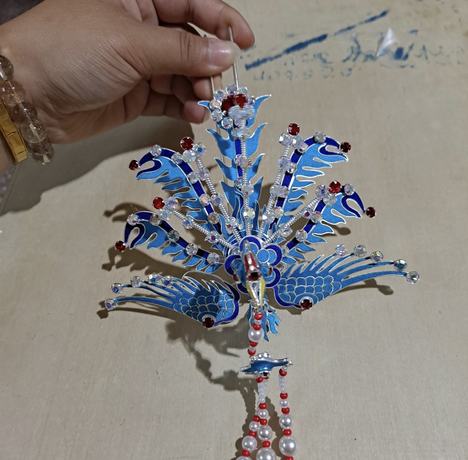 新款点绸头饰正凤小中凤五尾百搭小姐花旦头饰古装汉服图片