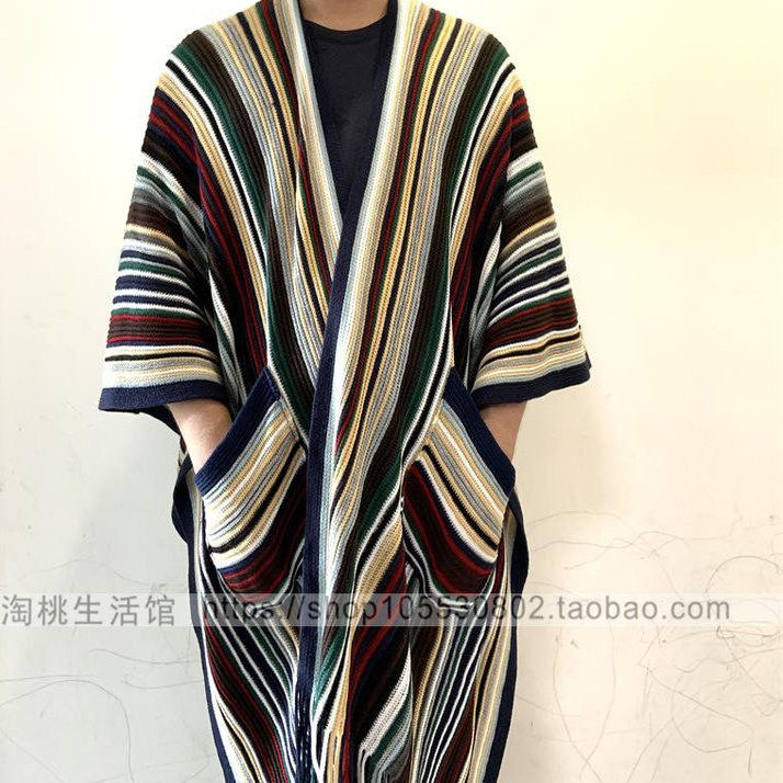 男女可用男女可用亚风披肩围巾秋冬条纹口袋斗篷旅行婚纱拍摄外搭