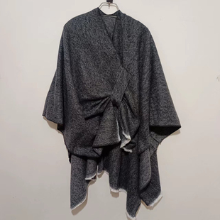 Cape scarf shawl时尚披肩纯色男女斗篷保暖流苏带扣开叉披肩外搭