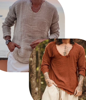 男式欧美个性上衣磨破宽松衬衣