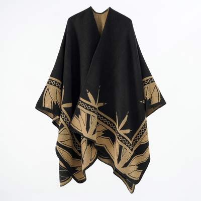 秋冬加厚保暖围巾竹叶斗篷两用