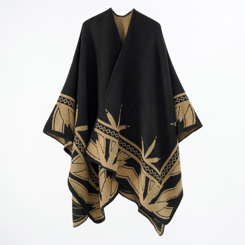 秋冬加厚保暖围巾竹叶斗篷两用