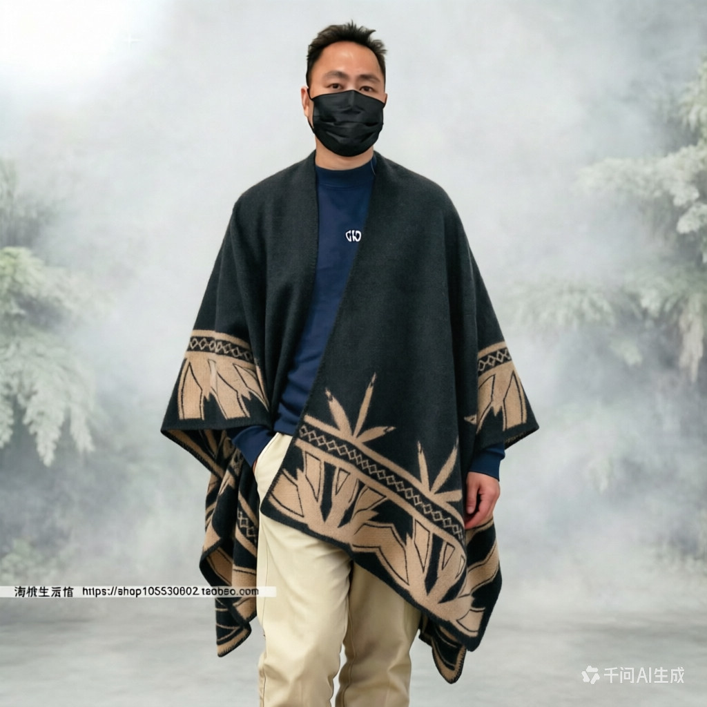 秋冬加厚保暖围巾竹叶斗篷两用