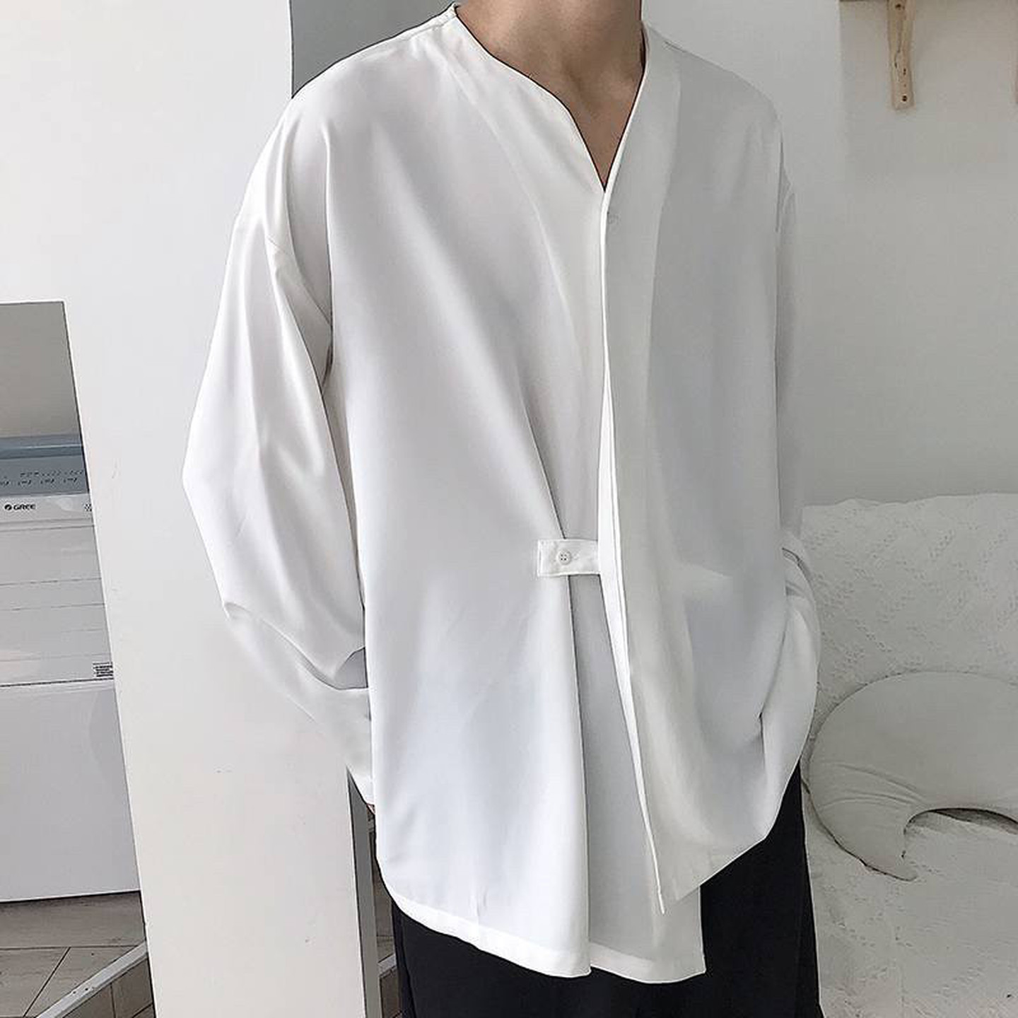 男士衬衫夏宽松春季新款东南亚小外套纯色长袖开衫宽松韩版衬衫