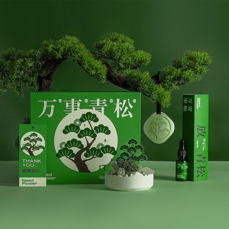 治愈系万事青松扩香石摆件礼盒